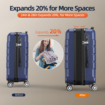 SHOWKOO SHOWKOO Luggage Sets Expandable PC+ABS Durable Suitcase Double Wheels TSA Lock 3pcs Blue