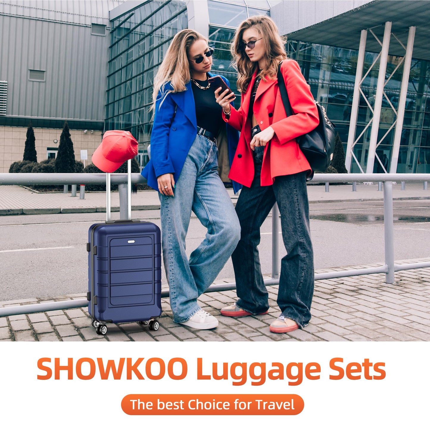 SHOWKOO SHOWKOO Luggage Sets Expandable PC+ABS Durable Suitcase Double Wheels TSA Lock 3pcs Blue