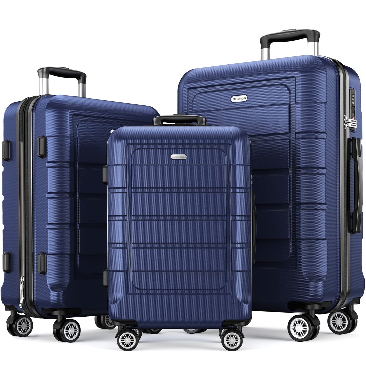 SHOWKOO SHOWKOO Luggage Sets Expandable PC+ABS Durable Suitcase Double Wheels TSA Lock 3pcs Blue