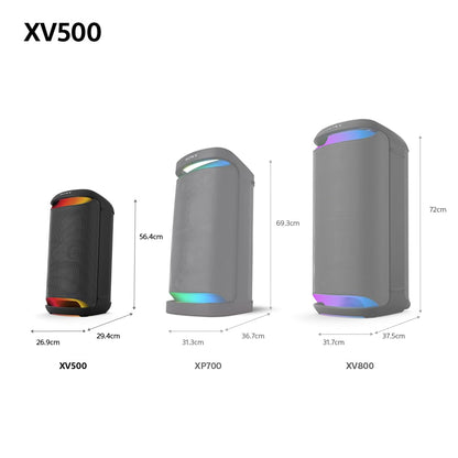 Sony Sony SRS-XV500 - Wireless Bluetooth Party Speaker with Powerful Sound and MEGA BASS - 25 hr Battery Life, Portable, LED Lighting, Party Connect, IPX4 Rating, Karaoke Mic/Guitar Inputs – Black