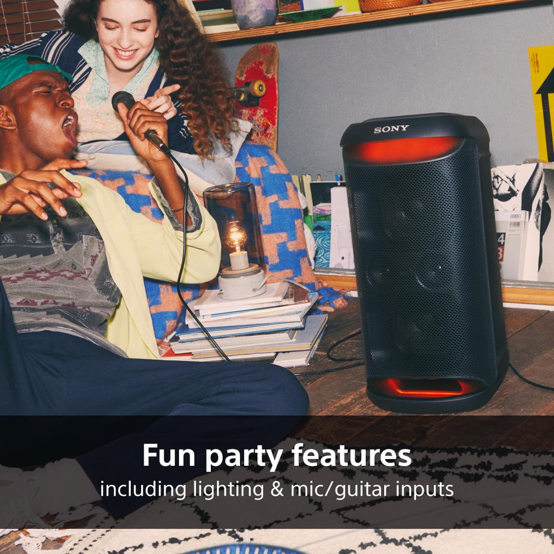 Sony Sony SRS-XV500 - Wireless Bluetooth Party Speaker with Powerful Sound and MEGA BASS - 25 hr Battery Life, Portable, LED Lighting, Party Connect, IPX4 Rating, Karaoke Mic/Guitar Inputs – Black