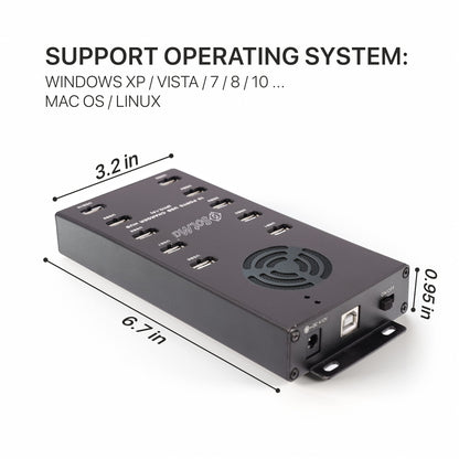 SotMa Premium Design USB 2.0 Hub - Multi-Safety Protection 10-Port Powered USB Hub 2.0 with AC Adapter - USB Splitter with Cooling Fan and Mounting Brackets - Aluminum Charging Hub for Multiple Devices