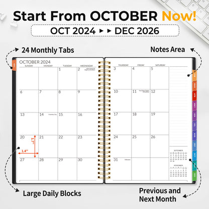 SUNEE SUNEE 2-Year Monthly Planner 2025-2026 (Jan 2025 - Dec 2026) 7"x10" Monthly Spreads & Yearly Planner, Black