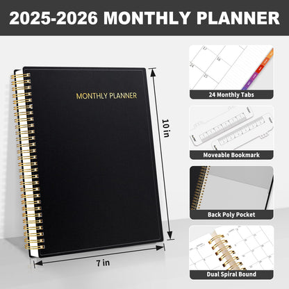 SUNEE SUNEE 2-Year Monthly Planner 2025-2026 (Jan 2025 - Dec 2026) 7"x10" Monthly Spreads & Yearly Planner, Black