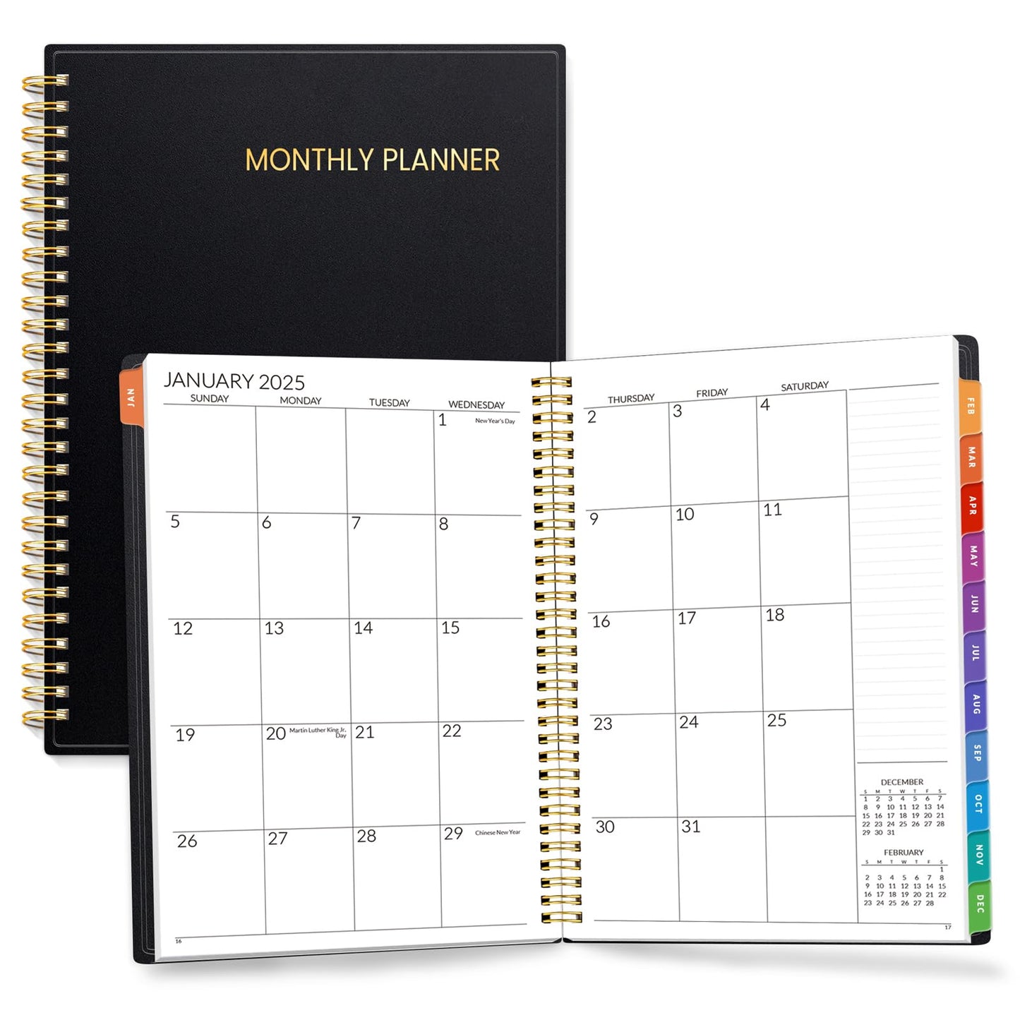 SUNEE SUNEE 2-Year Monthly Planner 2025-2026 (Jan 2025 - Dec 2026) 7"x10" Monthly Spreads & Yearly Planner, Black