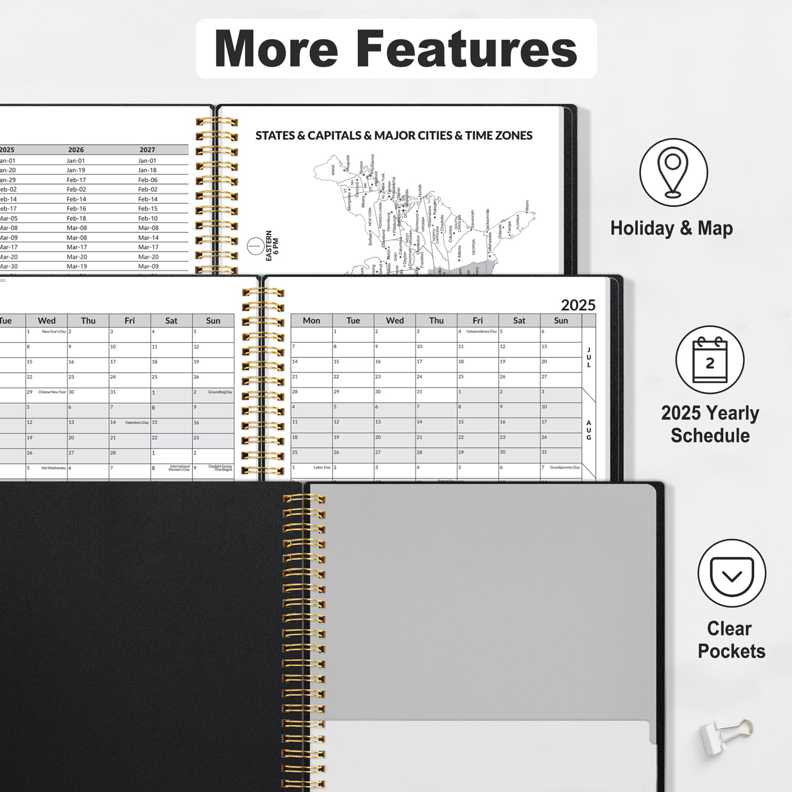 SUNEE SUNEE 2025 Appointment Book, Quarter-Hourly, Weekly & Monthly - from January 2025 - December 2025, 8.5"x11" Weekly Planner, Flexible Cover, Note Pages, Pockets, Bookmark, Spiral Binding, Black