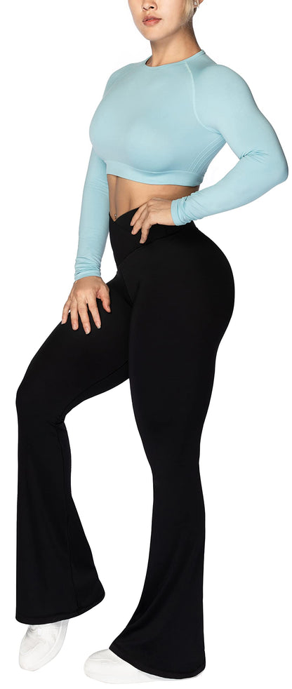 Sunzel Sunzel Flare Leggings, Crossover Yoga Pants for Women with Tummy Control, High-Waisted and Wide Leg Black