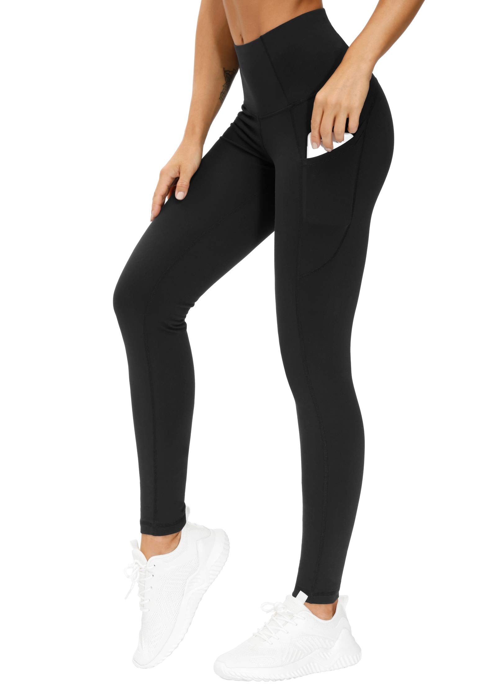 THE GYM PEOPLE THE GYM PEOPLE Thick High Waist Yoga Pants with Pockets, Tummy Control Workout Running Yoga Leggings for Women (Medium, Black)