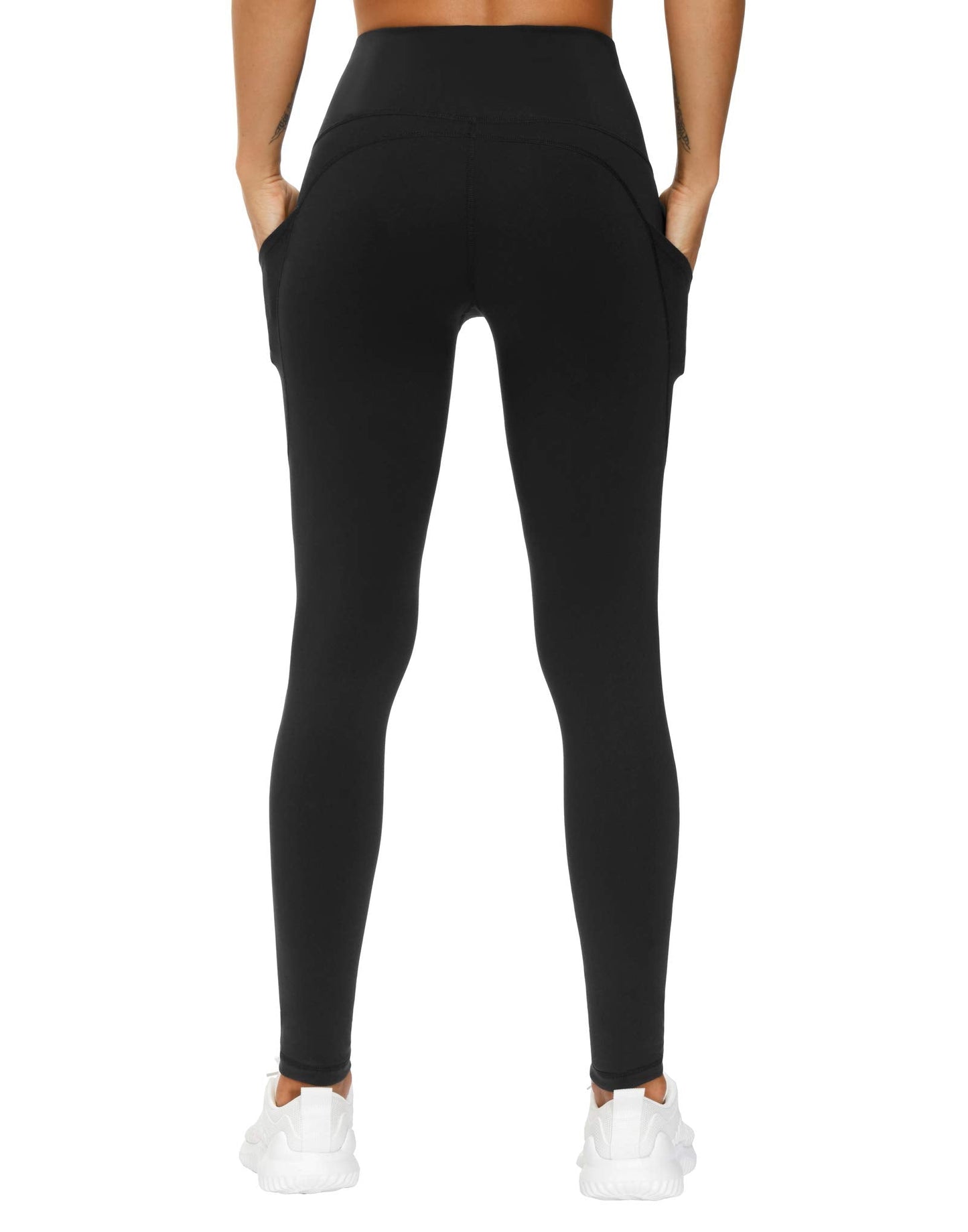 THE GYM PEOPLE THE GYM PEOPLE Thick High Waist Yoga Pants with Pockets, Tummy Control Workout Running Yoga Leggings for Women (Medium, Black)