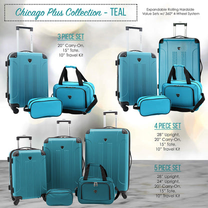 Travelers Club Travelers Club Chicago Hardside Expandable Spinner Luggage, Teal, 5 Piece Set