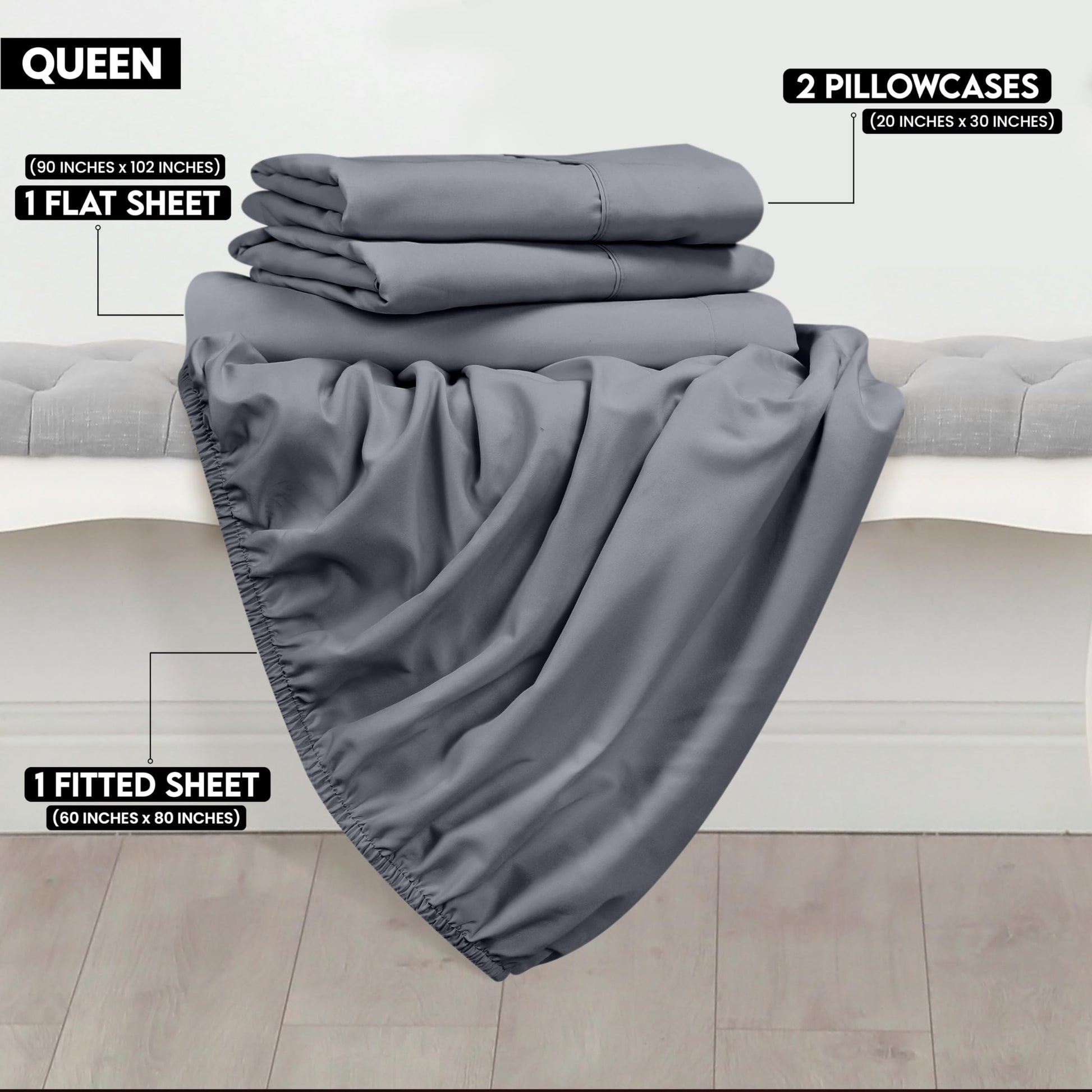 Utopia Bedding Utopia Bedding Queen Sheet Set - Brushed Microfiber - Soft Bed Sheets for Queen Size Bed Set - Luxury Bedding Sheets with Fitted Sheet, Flat Sheet & 2 Pillow Cases - Deep Pocket (Grey)