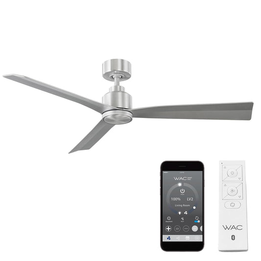 WAC Lighting WAC Smart Fans Clean Indoor and Outdoor 3-Blade Smart Home Ceiling Fan 52in Brushed Aluminum with Remote Control works with Alexa and iOS or Android App