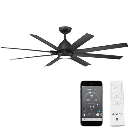 WAC Lighting WAC Smart Fans Mocha XL Indoor and Outdoor 8-Blade Smart Home Ceiling Fan 66in Matte Black with 3000K LED Light Kit and Remote Control works with Alexa and iOS or Android App