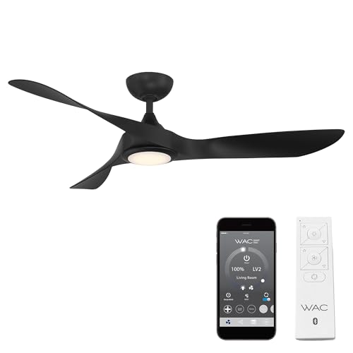 WAC Lighting WAC Smart Fans Swirl Indoor and Outdoor 3-Blade Smart Home Ceiling Fan 54in Matte Black with 3000K LED Light Kit and Remote Control works with Alexa and iOS or Android App