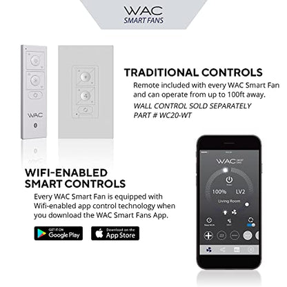 WAC Lighting WAC Smart Fans Swirl Indoor and Outdoor 3-Blade Smart Home Ceiling Fan 54in Matte Black with 3000K LED Light Kit and Remote Control works with Alexa and iOS or Android App