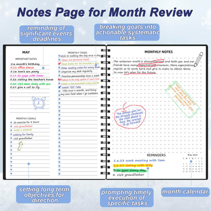 XAOWON Monthly Planner 2025-2026 (7.4'' x 9.6''), 2025 Calendar 18 Months Planner from Jan 2025-Jun 2026, Academic Planner with Monthly Tabs & Pocket, Perfect for School & Work, 120GSM Thick Paper, Black