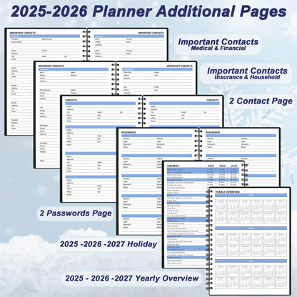 XAOWON Monthly Planner 2025-2026 (7.4'' x 9.6''), 2025 Calendar 18 Months Planner from Jan 2025-Jun 2026, Academic Planner with Monthly Tabs & Pocket, Perfect for School & Work, 120GSM Thick Paper, Black